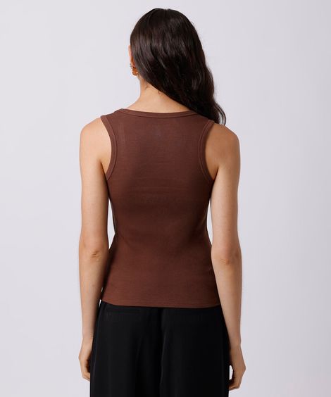 regata feminina de algodão peruano canelada mindset marrom