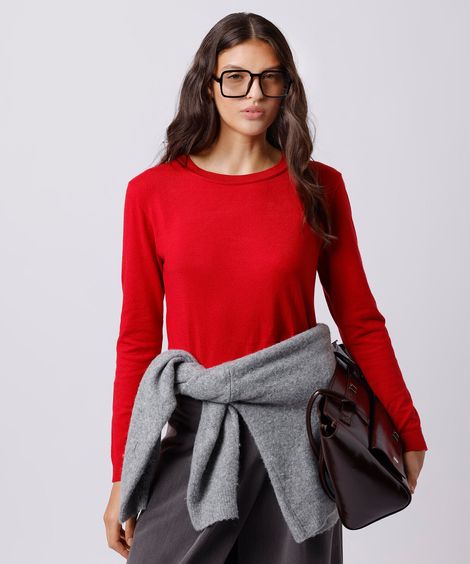 suéter feminino de tricot gola redonda mindset vermelho
