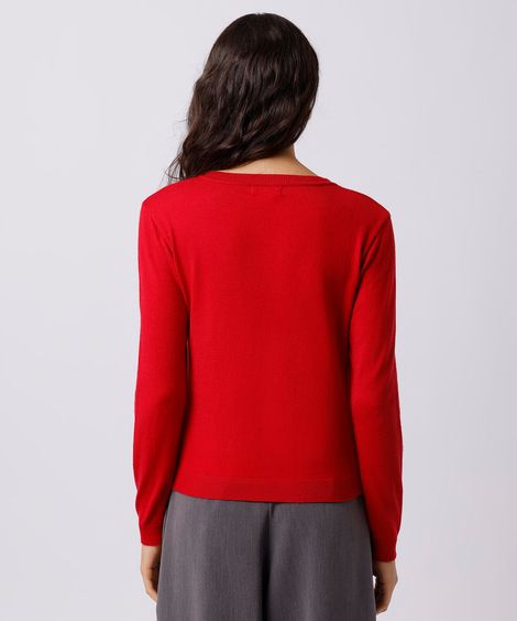 suéter feminino de tricot gola redonda mindset vermelho