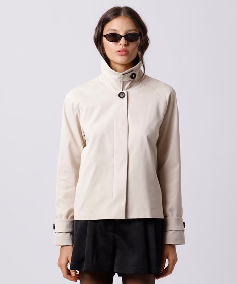 casaco trench coat cropped feminino mindset bege