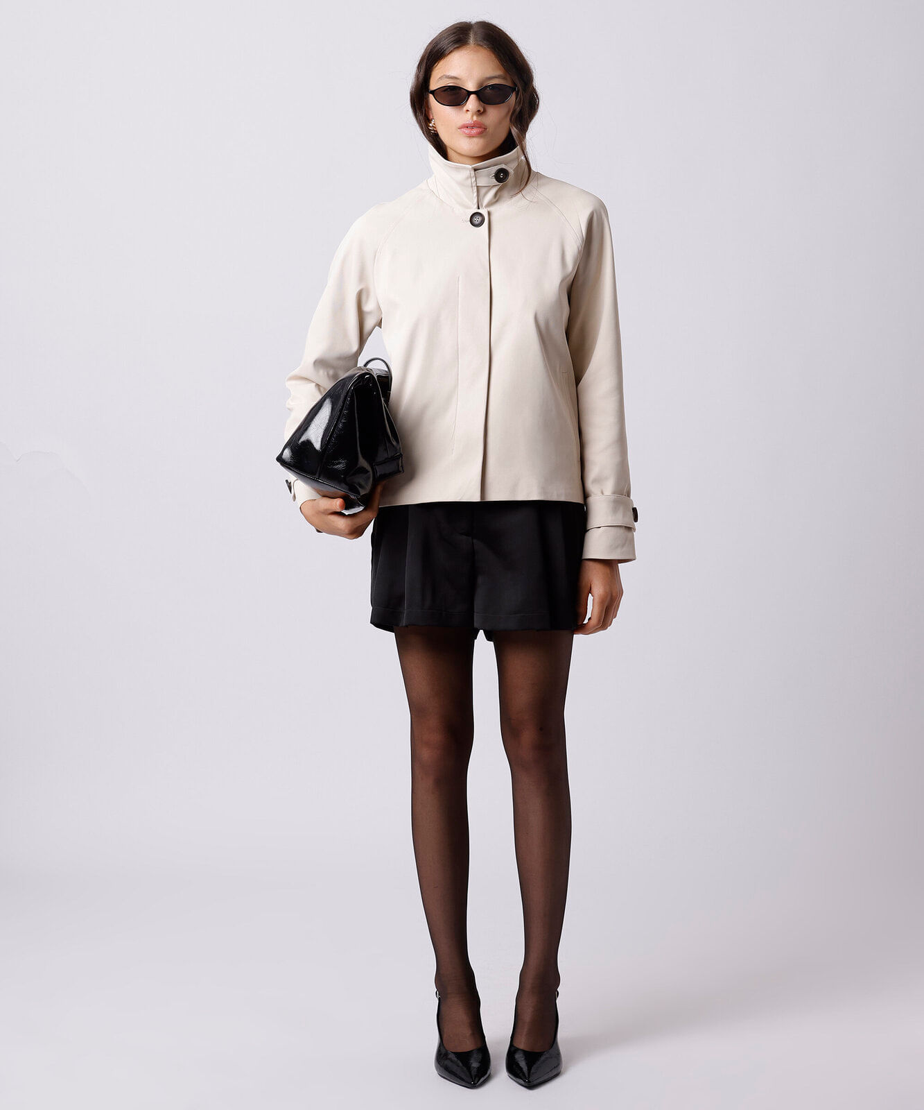 casaco trench coat cropped feminino mindset bege