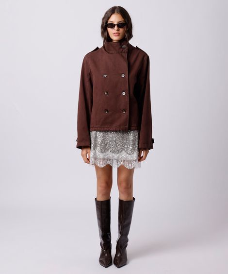 minissaia feminina de paetê com renda mindset prateada