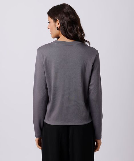 camiseta slim feminina de algodão peruano manga longa mindset cinza