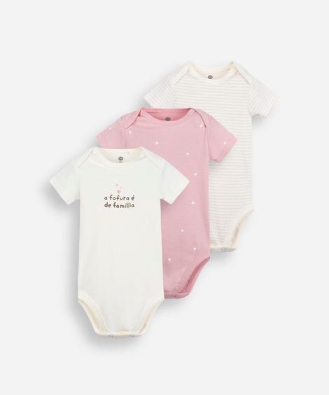 kit de 3 bodies infantil de algodão estampado colorido