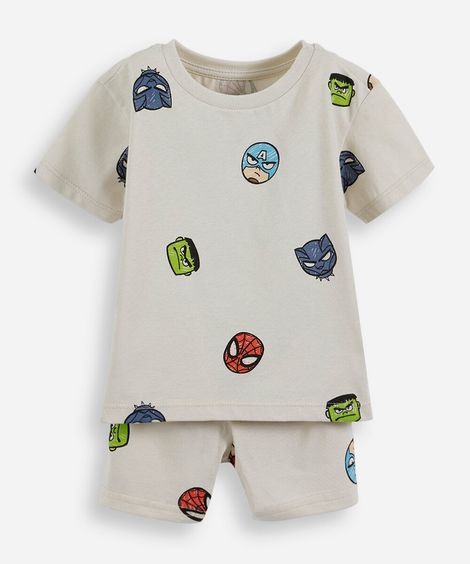 pijama curto infantil de algodão os vingadores bege