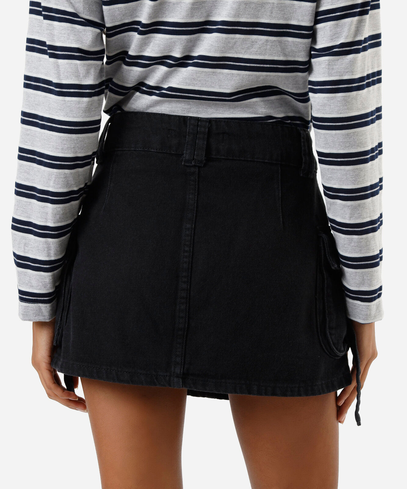 minissaia cargo feminina jeans cintura média preta