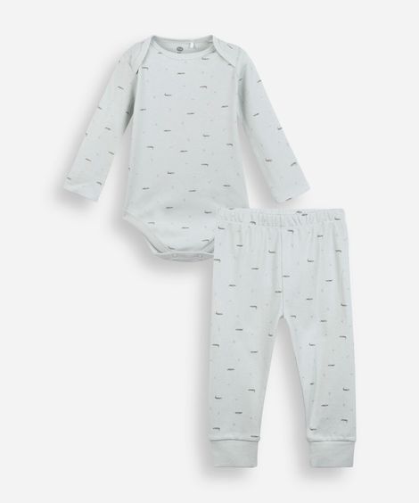 conjunto infantil body e calça jacaré em algodão verde