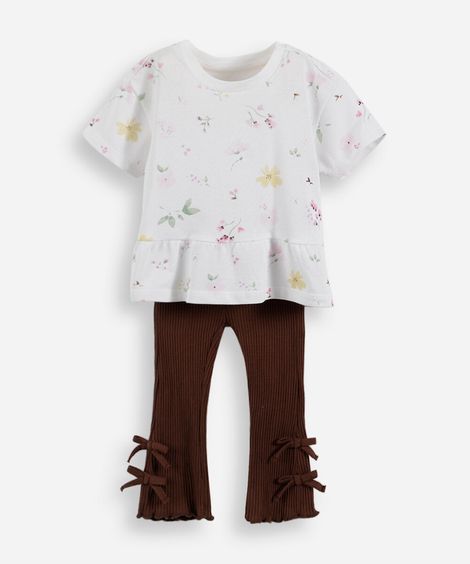 conjunto infantil floral com laços colorido