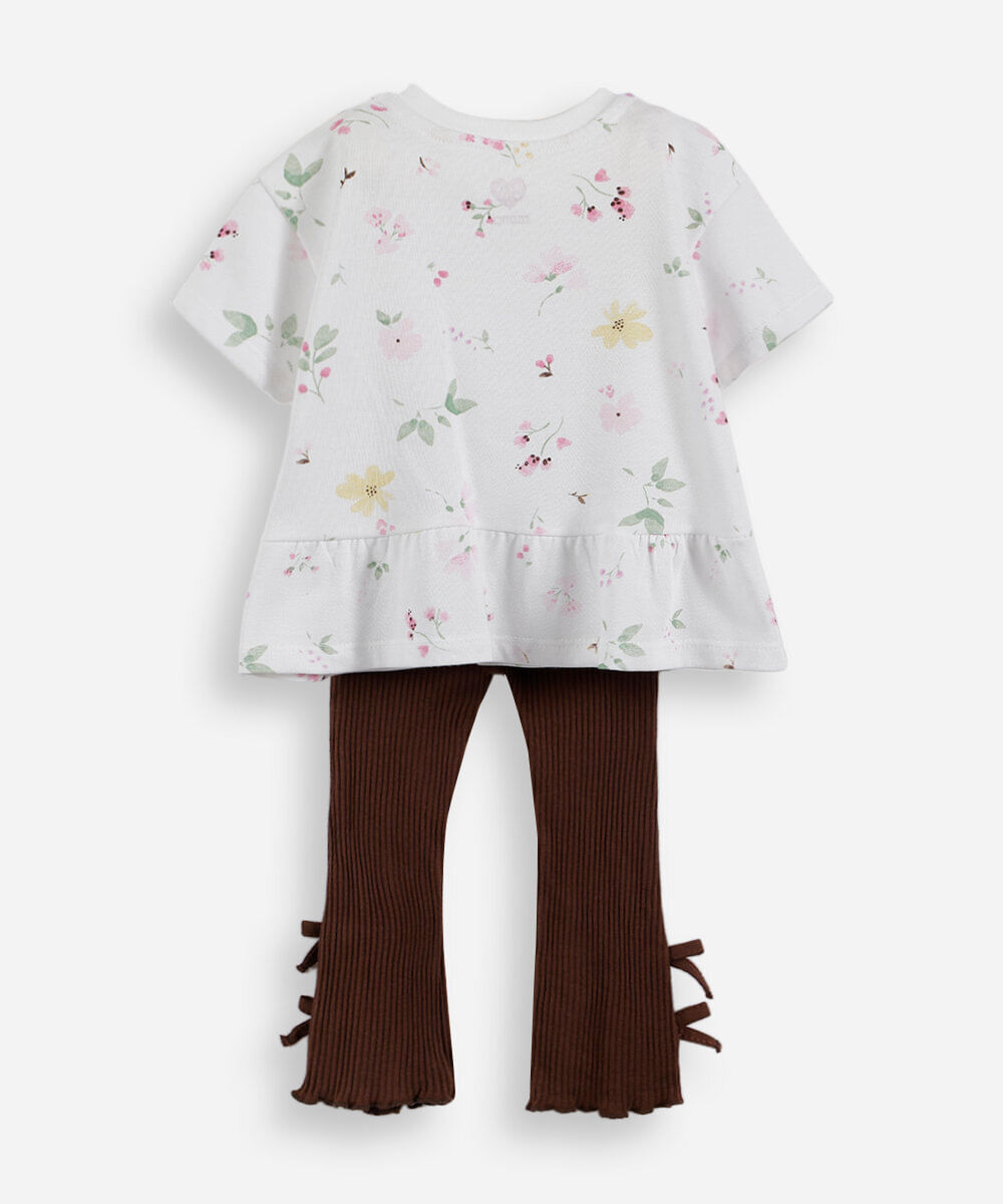 conjunto infantil floral com laços colorido