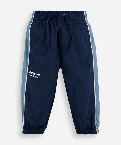 calça infantil esportiva jogger com recorte lateral azul