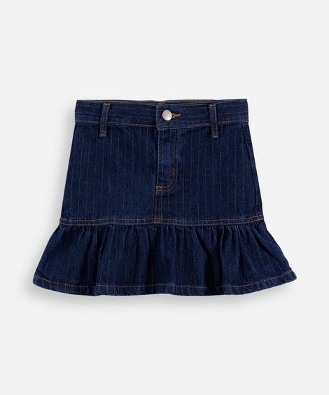 saia infantil jeans babado listra risca de giz azul