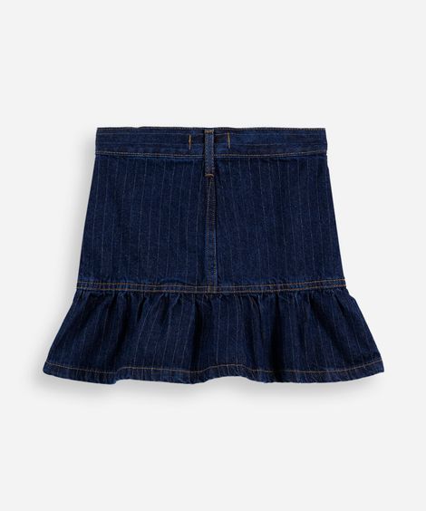 saia infantil jeans babado listra risca de giz azul