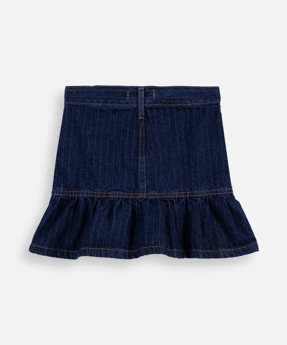 saia infantil jeans babado listra risca de giz azul