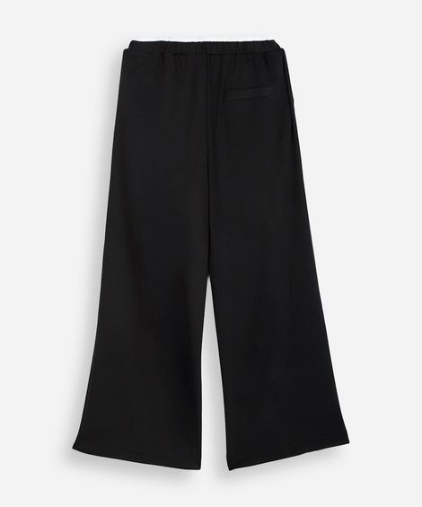 calça wide leg juvenil de moletom cós elástico preta