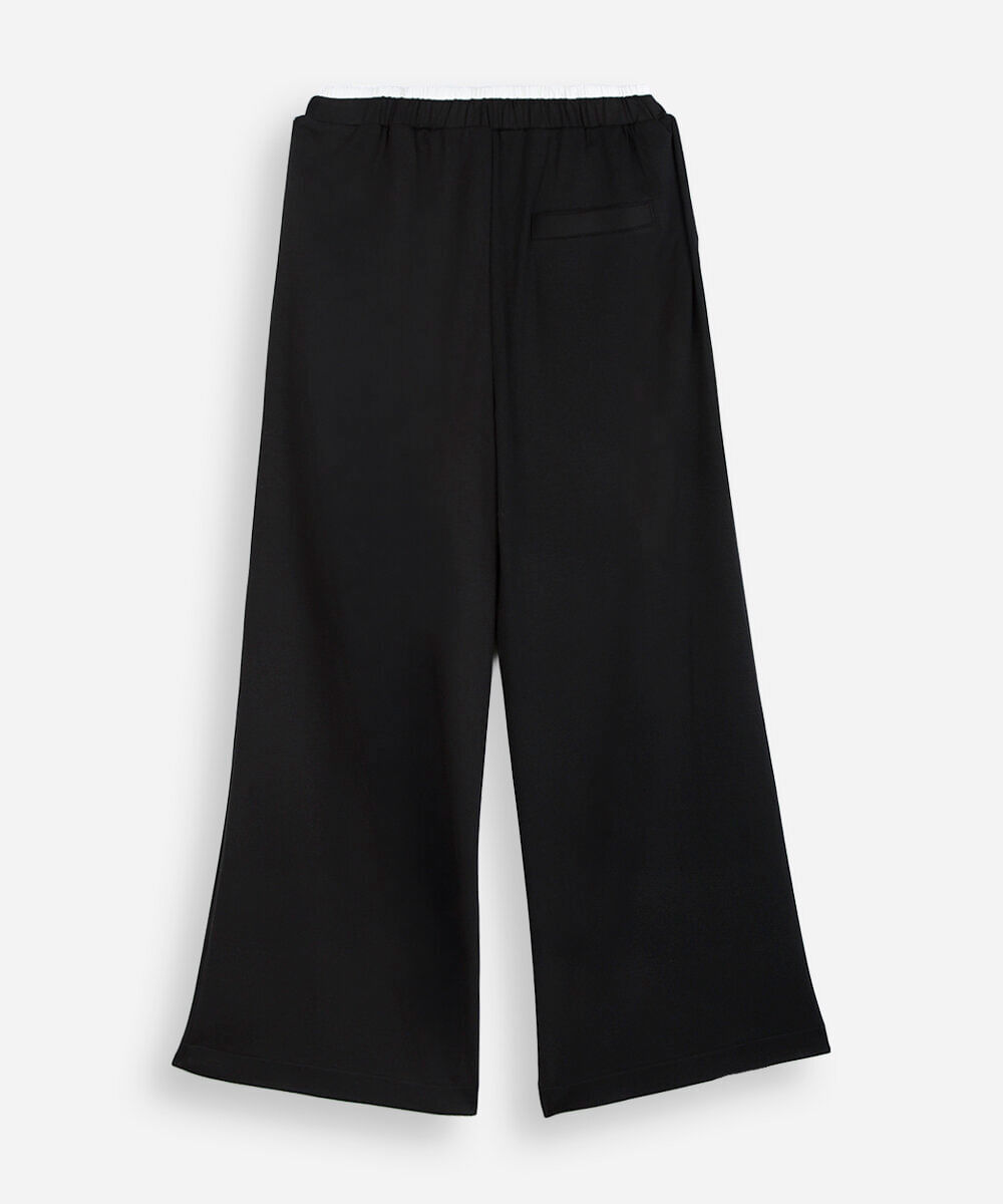 calça wide leg juvenil de moletom cós elástico preta