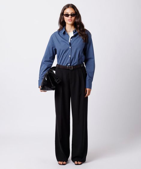 calça de alfaiataria feminina com pregas e cinto mindset preta