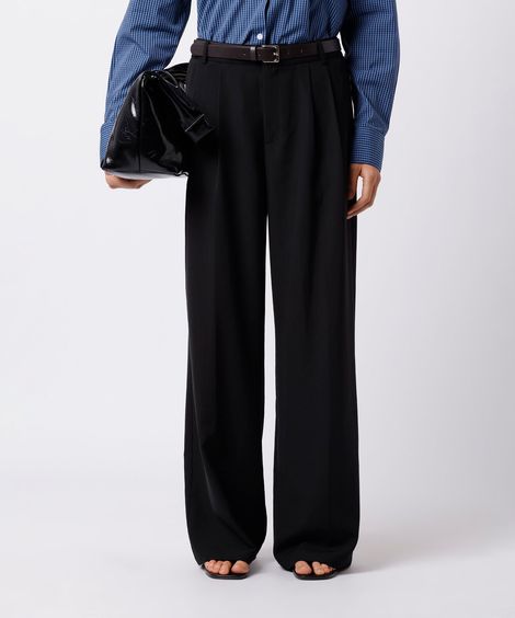 calça de alfaiataria feminina com pregas e cinto mindset preta