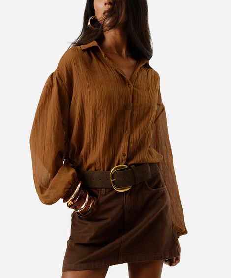 minissaia feminina de sarja cintura média marrom