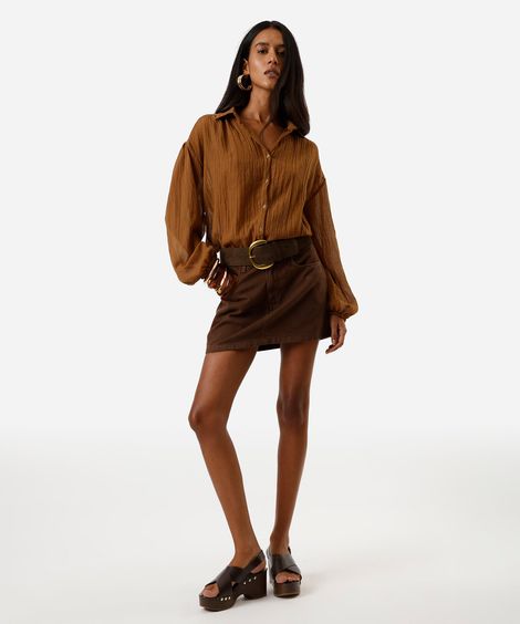 minissaia feminina de sarja cintura média marrom