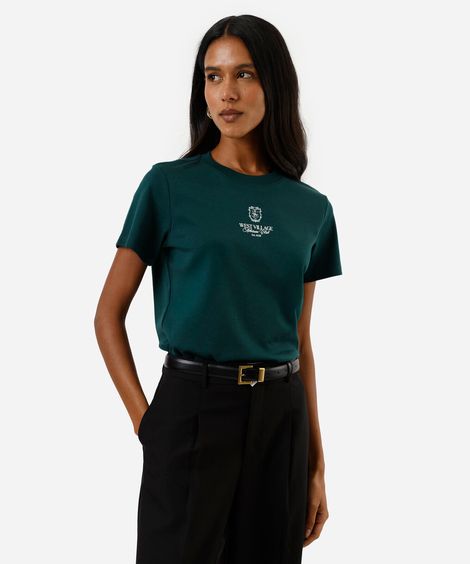 camiseta feminina de algodão manga curta estampada verde