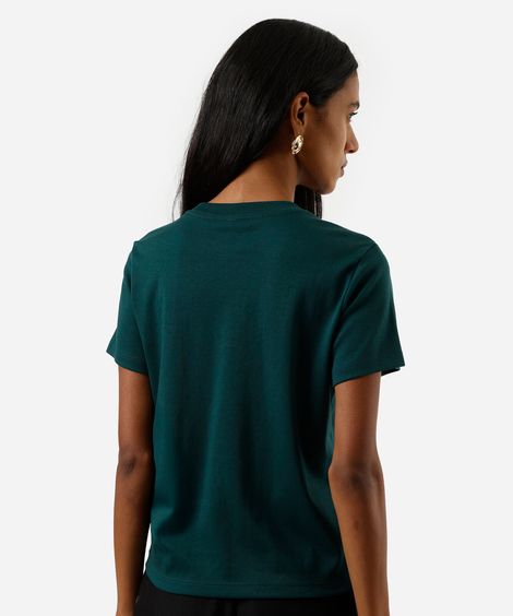 camiseta feminina de algodão manga curta estampada verde