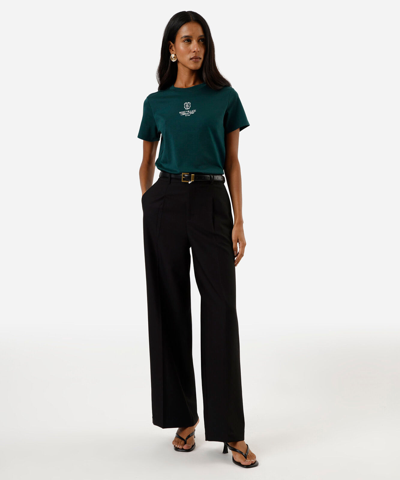 camiseta feminina de algodão manga curta estampada verde