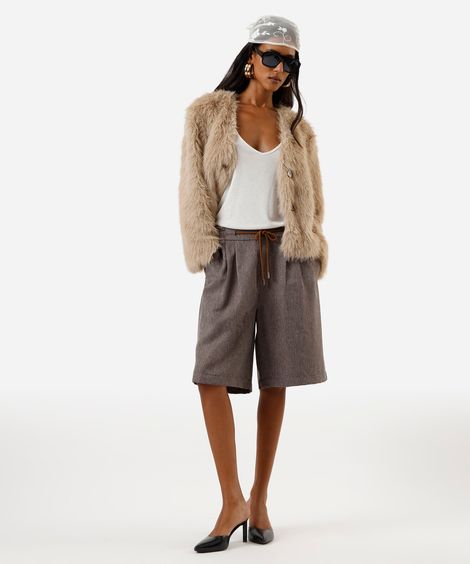 short feminino de alfaiataria com amarração marrom