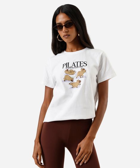 camiseta feminina de algodão estampada off white