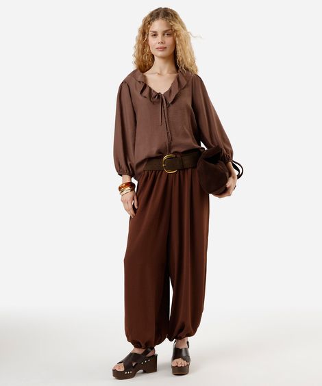 calça aladim feminina  texturizada marrom