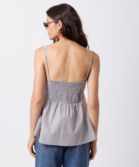 blusa peplum feminina de algodão alça fina xadrez mindset marrom