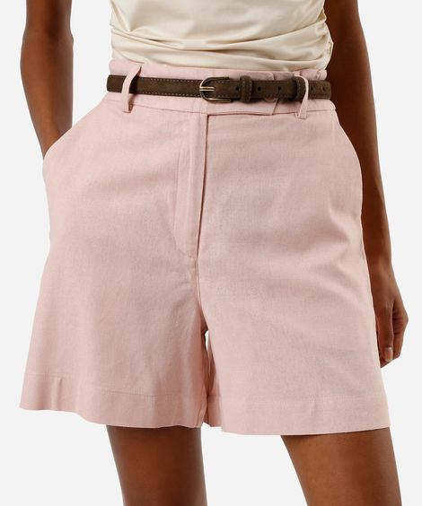 bermuda de alfaiataria feminina com linho rosa