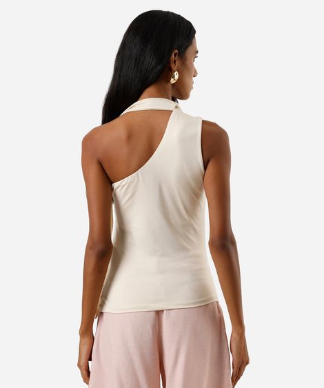 blusa ombro único feminina franzida com amarração bege