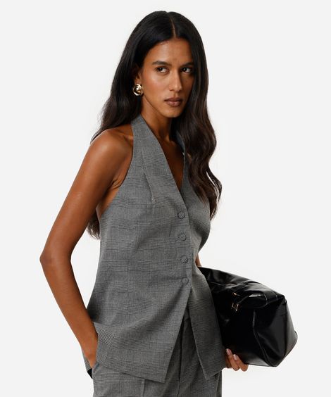 blusa feminina frente única xadrez cinza