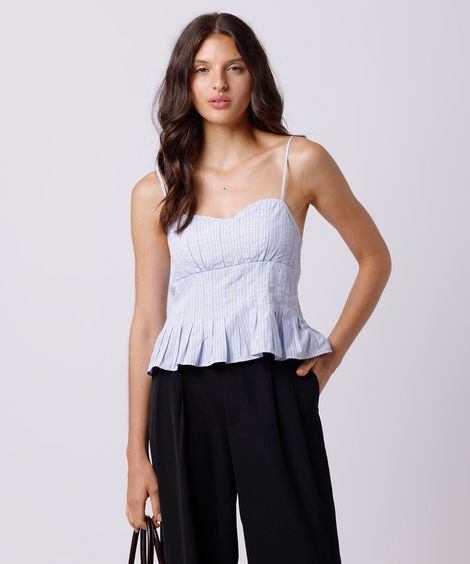 blusa peplum feminina com pregas listrada mindset azul