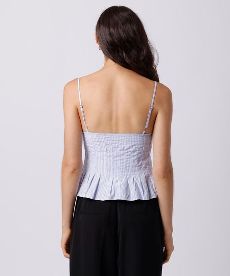 blusa peplum feminina com pregas listrada mindset azul