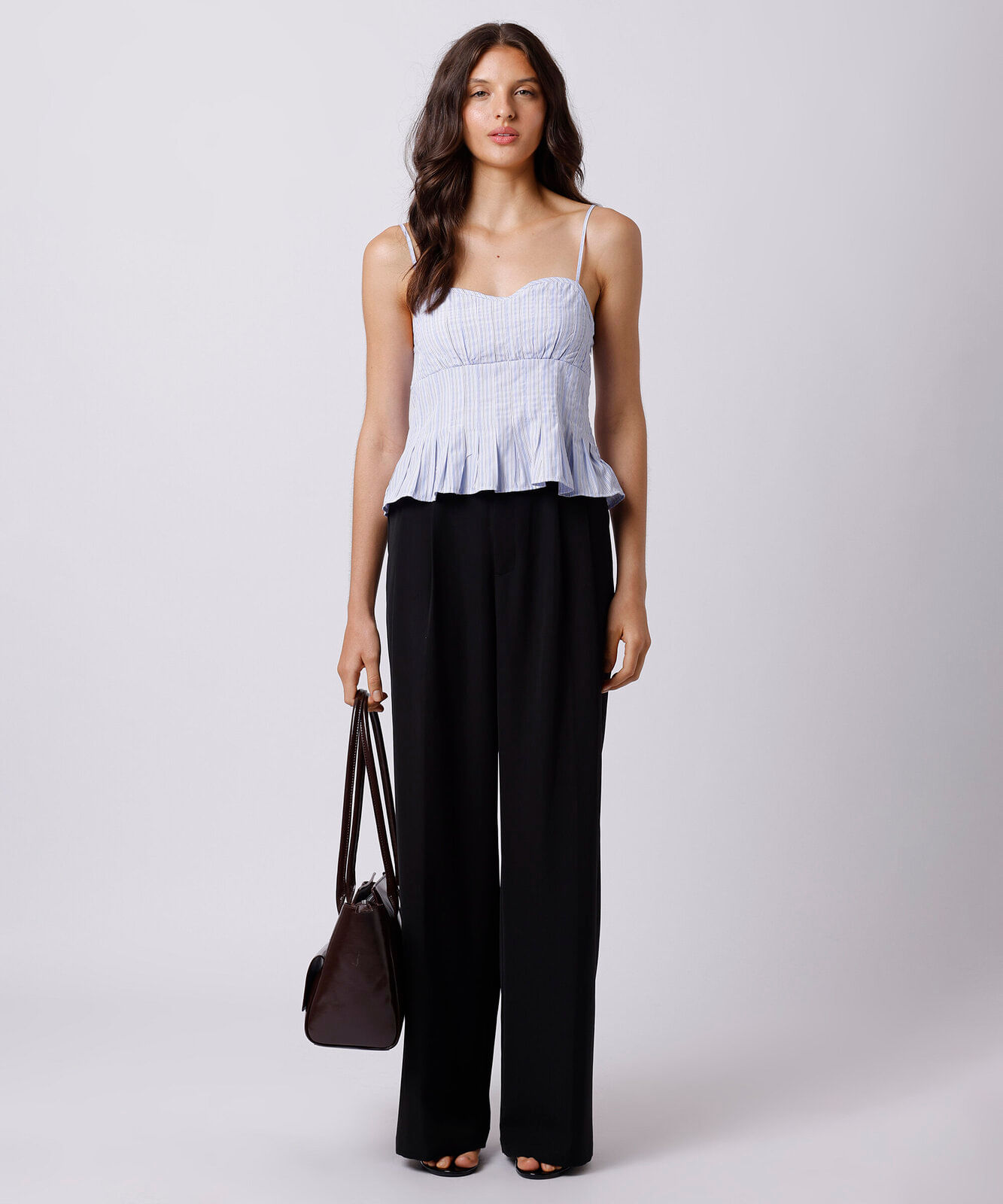 blusa peplum feminina com pregas listrada mindset azul