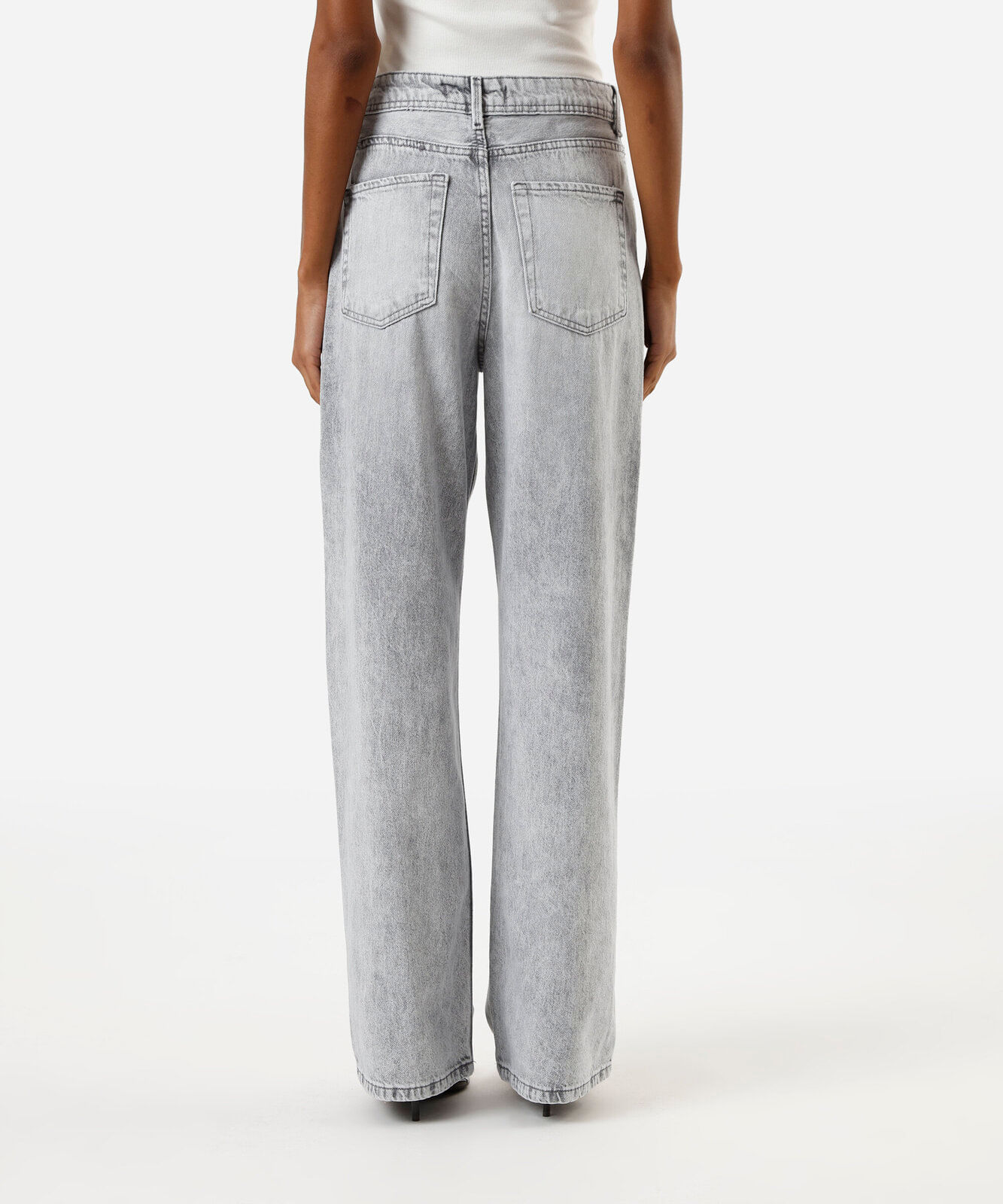 calça wide leg slim feminina jeans cintura alta cinza