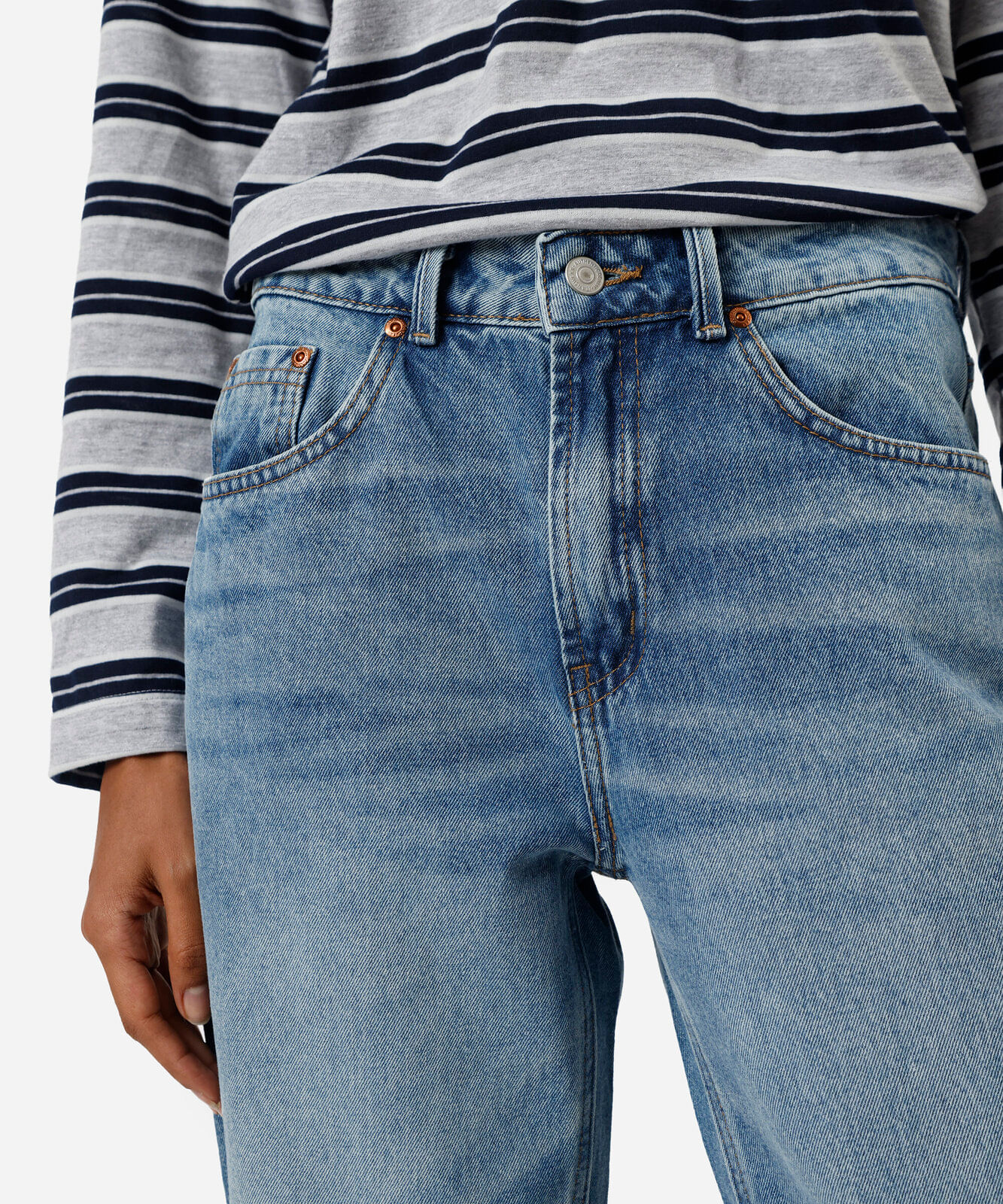 calça reta cropped feminina jeans cintura alta azul