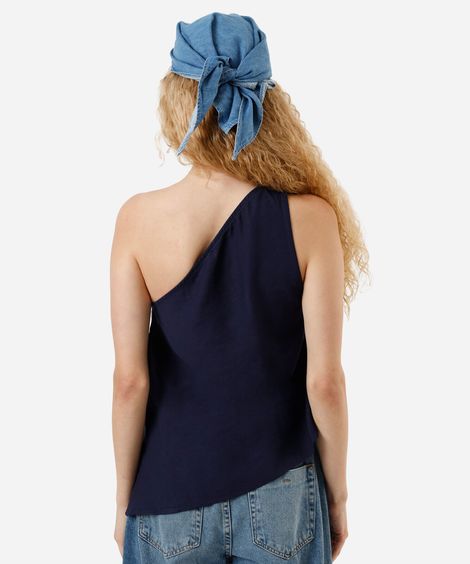 blusa ombro único feminina com viscose assimétrica azul