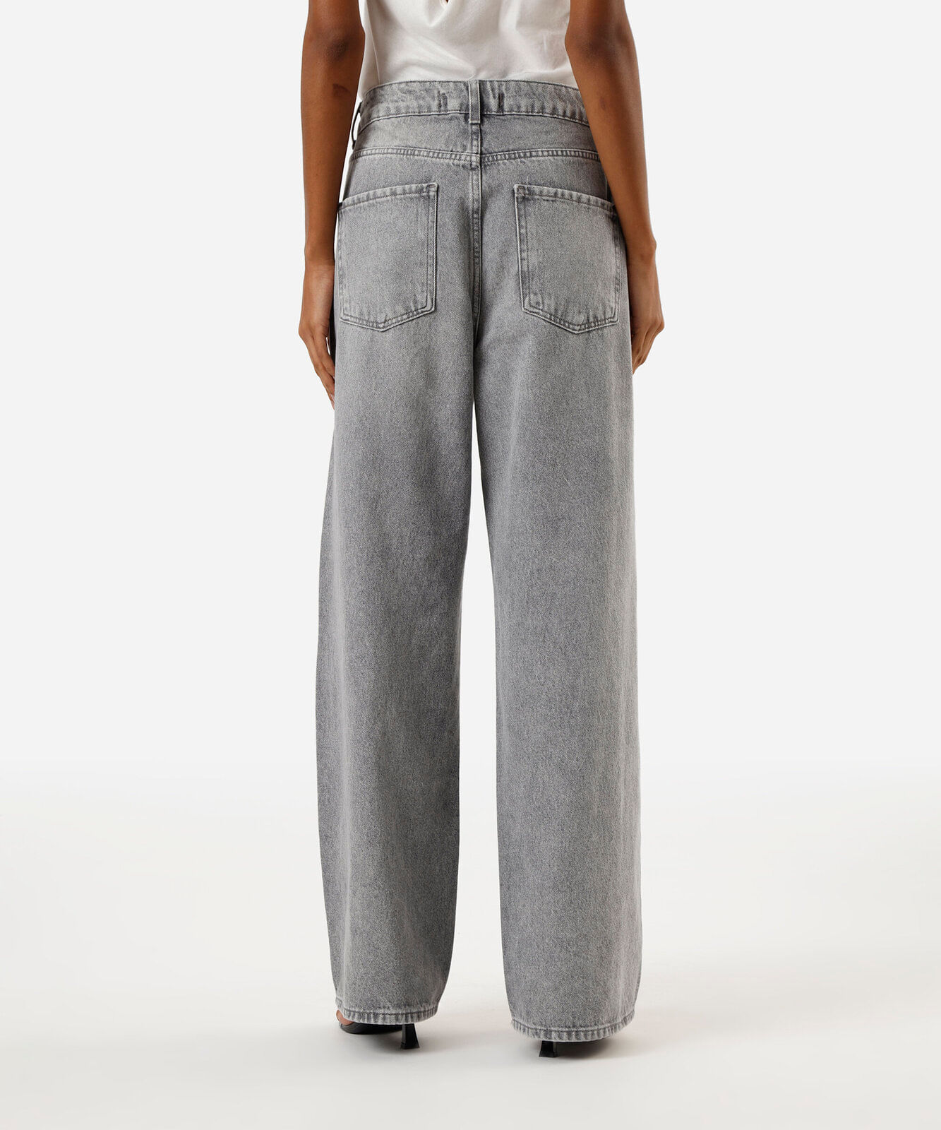 calça oversized feminina jeans cintura média cinza