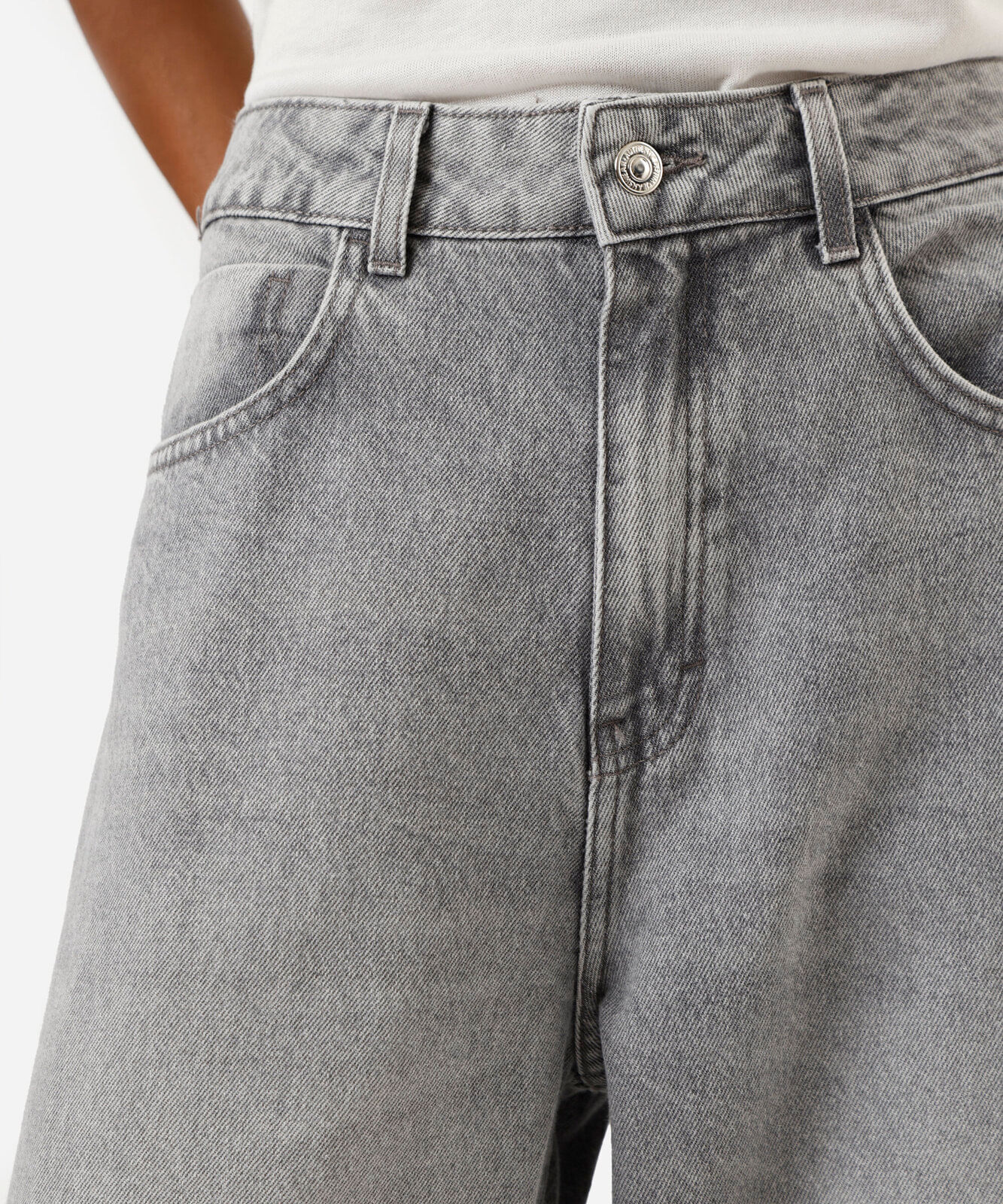 calça oversized feminina jeans cintura média cinza