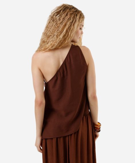 blusa ombro único feminina com viscose assimétrica marrom