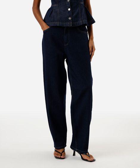 calça jeans baggy stretch cintura alta azul