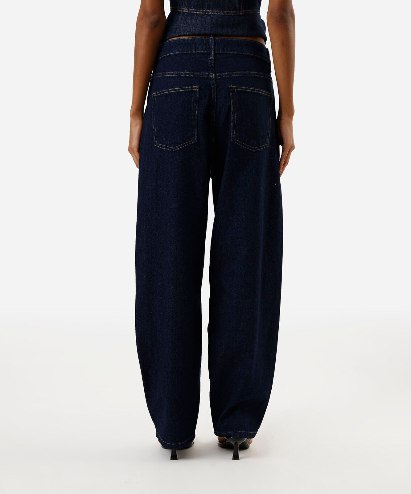 calça jeans baggy stretch cintura alta azul
