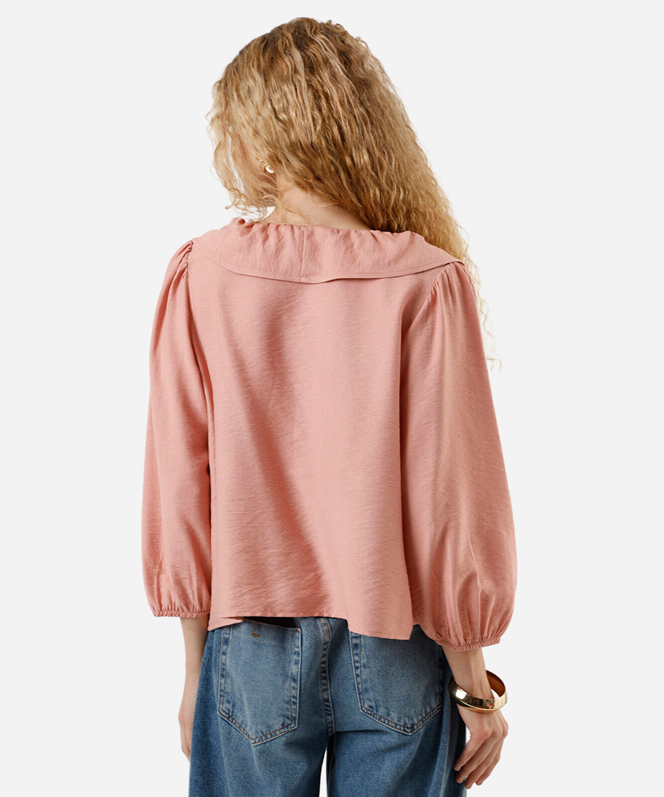 bata feminina com viscose e babados manga longa rosa