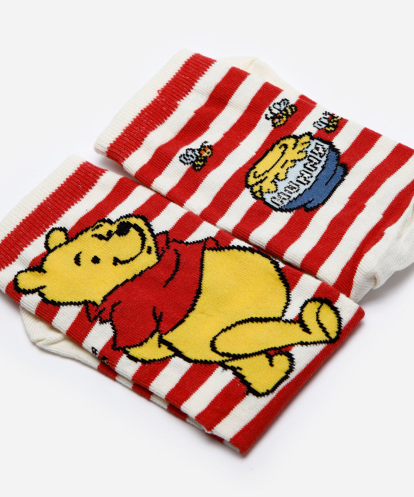 meia cano alto ursinho pooh listrada off white