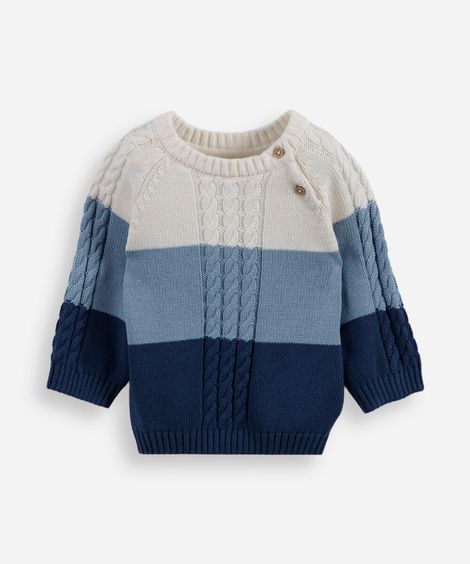 suéter infantil de tricot texturizado listrado azul escuro