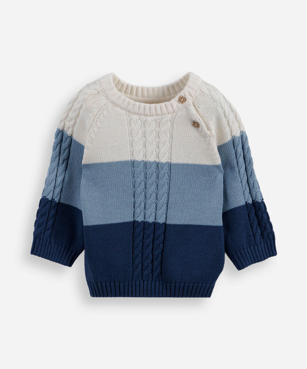 suéter infantil de tricot texturizado listrado azul escuro