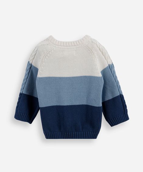suéter infantil de tricot texturizado listrado azul escuro
