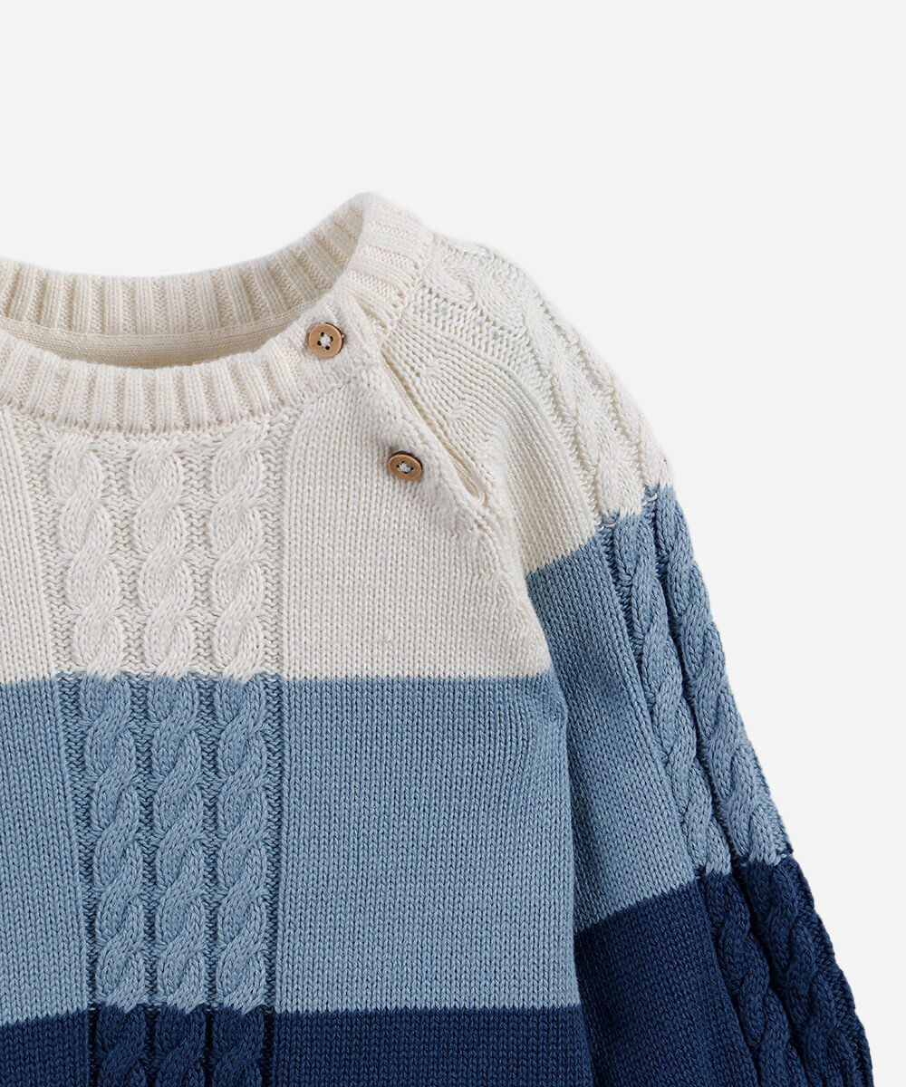 suéter infantil de tricot texturizado listrado azul escuro